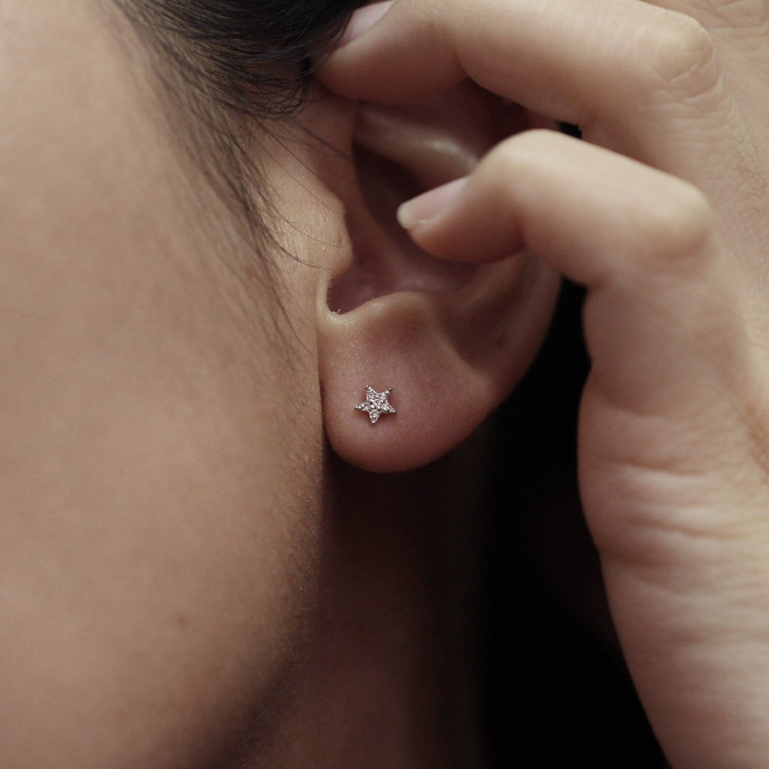 Diamond Star 14K Solid Gold Studs / Tiny Star Earrings / Single or Pair