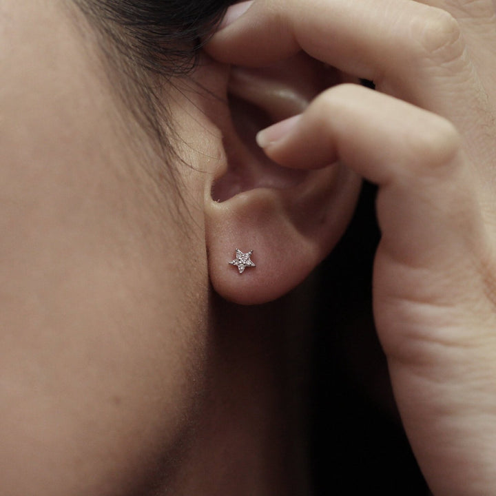 Diamond Star 14K Solid Gold Studs / Tiny Star Earrings / Single or Pair