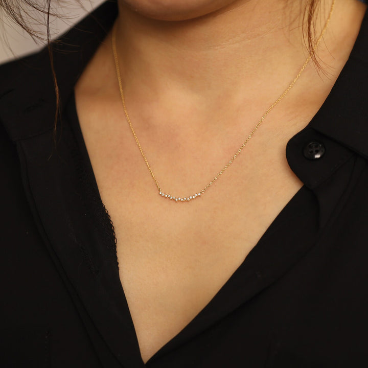 14K Gold Curved Cluster Diamond Necklace