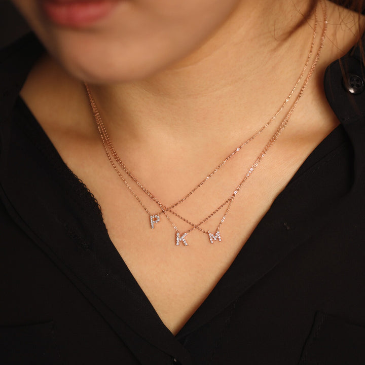 14K Solid Gold Diamond Initial Necklace – Personalized Bezel Letter Pendant