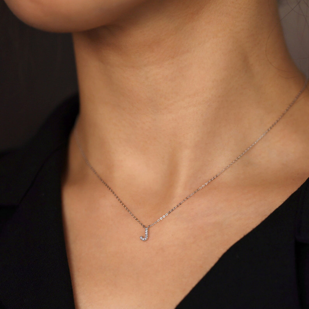 14K Solid Gold Diamond Initial Necklace – Personalized Bezel Letter Pendant