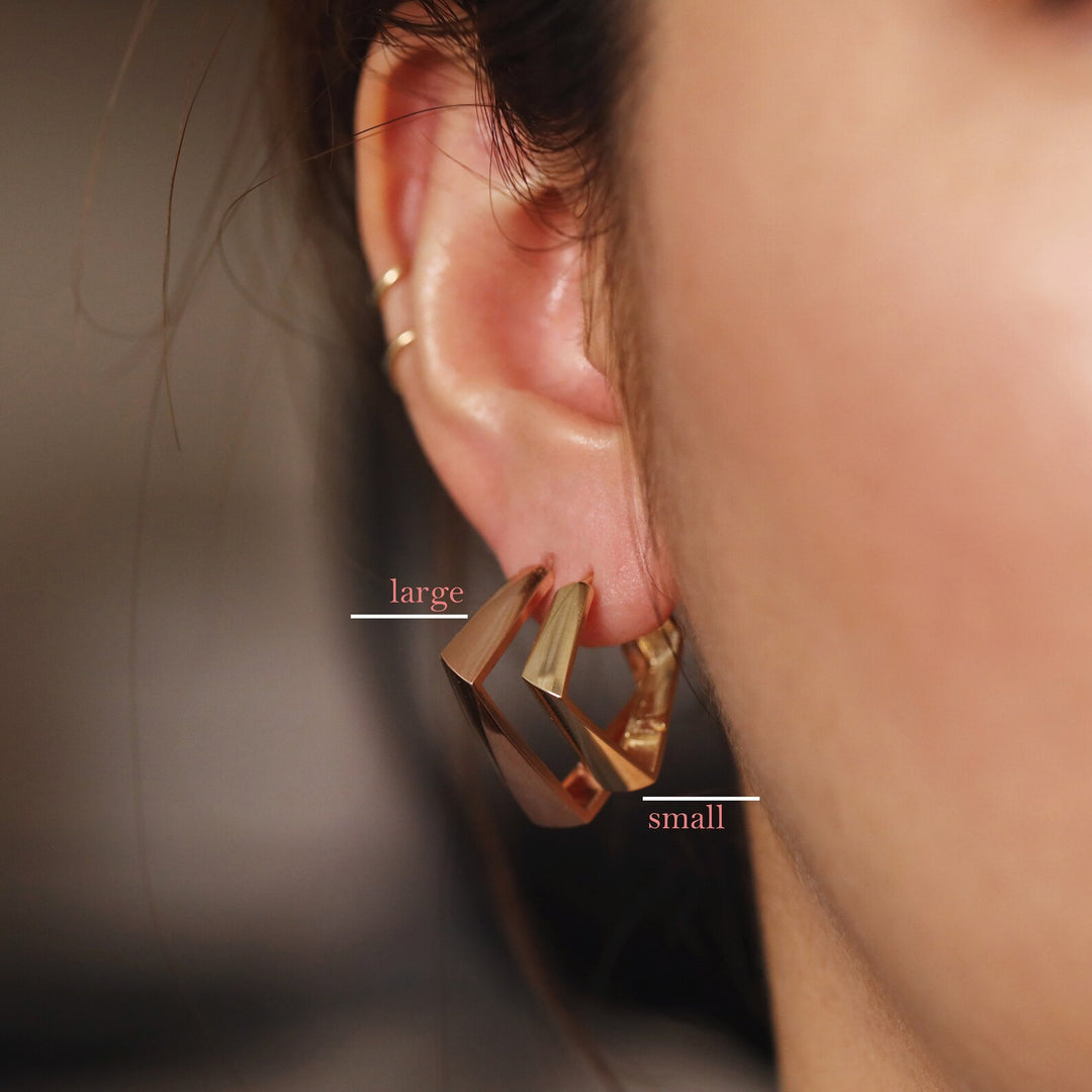 Thick Square Angled 14K Solid Gold Hoop Bold Geometric Earrings