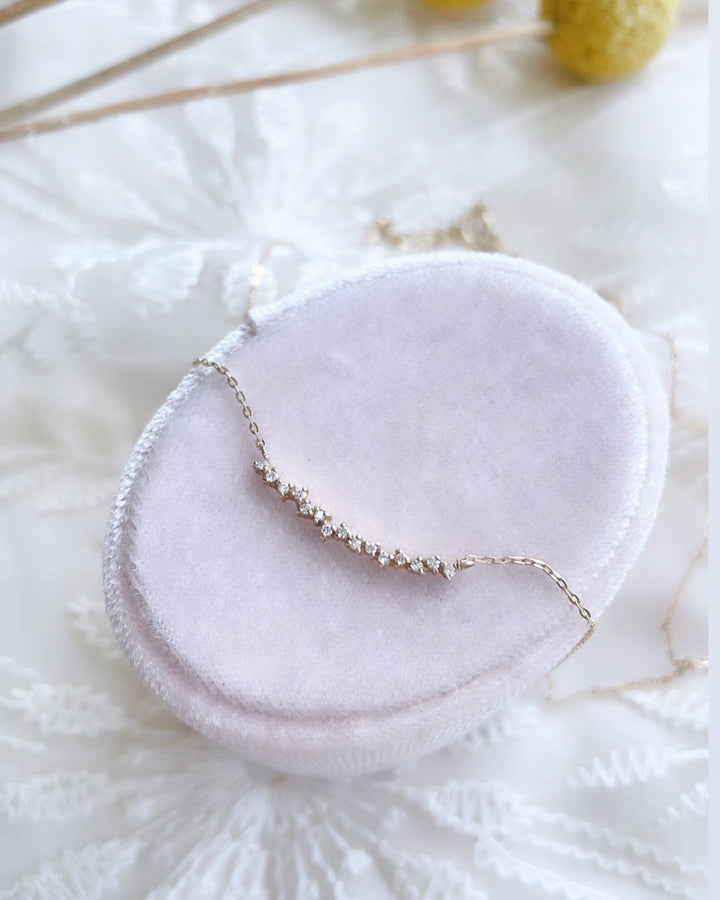 14K Gold Curved Cluster Diamond Necklace