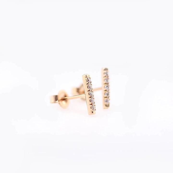 Diamond Bar Stud Earrings – 14K Gold Bar Studs with 5 Diamonds