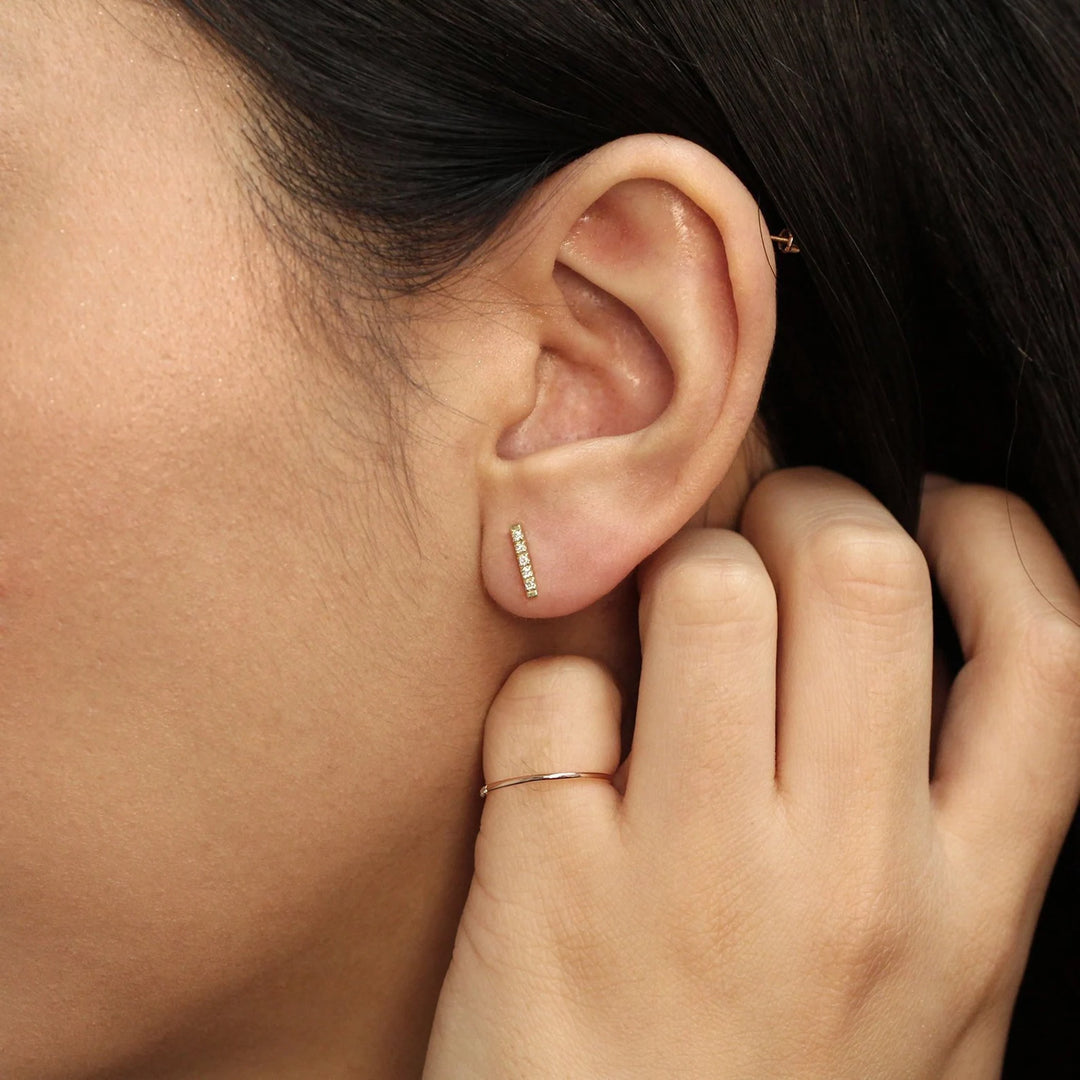 Diamond Bar Stud Earrings – 14K Gold Bar Studs with 5 Diamonds