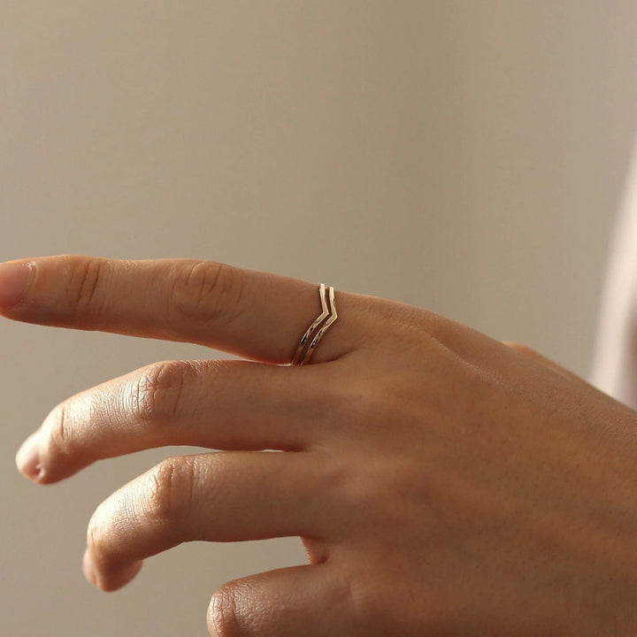 Double Chevron Ring – 14K Solid Gold V-Shaped Band