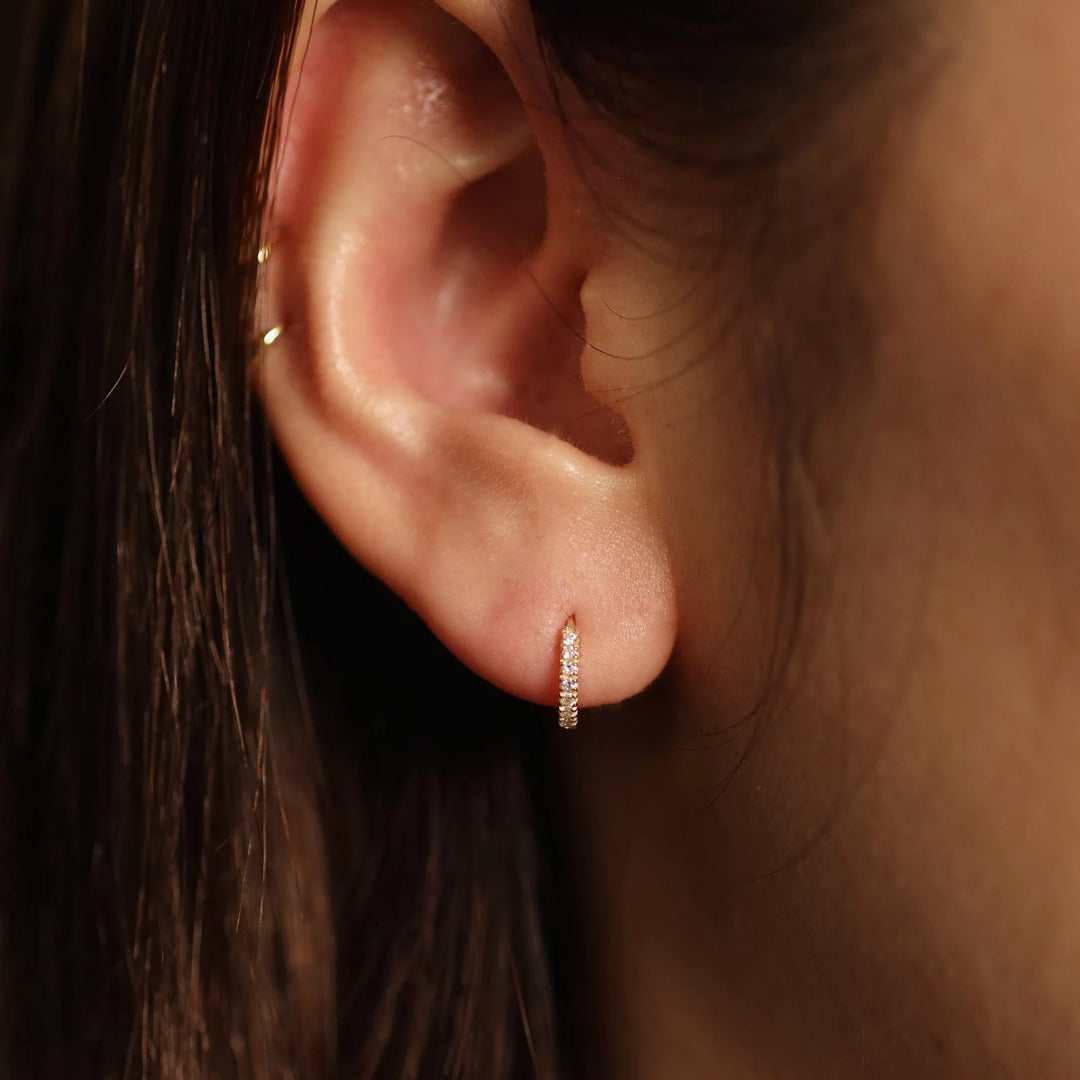 Full Eternity Lab Grown Diamond Huggie Hoop Earrings – 9mm, 14K Gold, Single or Pair