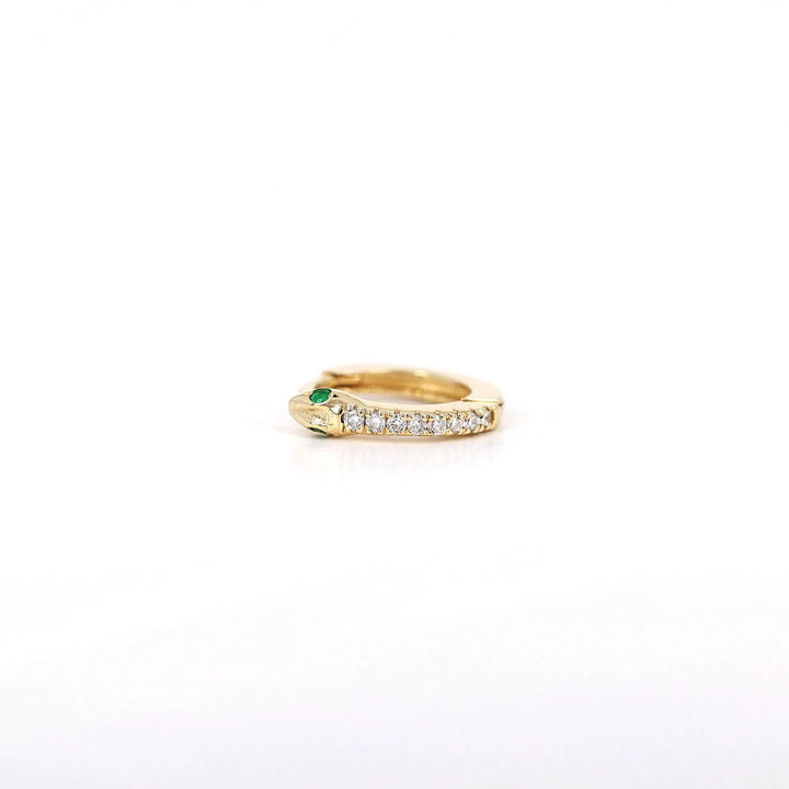 Snake Diamond Huggie Hoop 10mm Earrings – 14K Gold Snake Hoops, Single or Pair