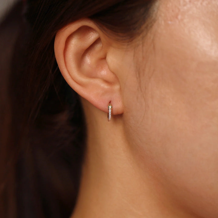 Snake Diamond Huggie Hoop 10mm Earrings – 14K Gold Snake Hoops, Single or Pair