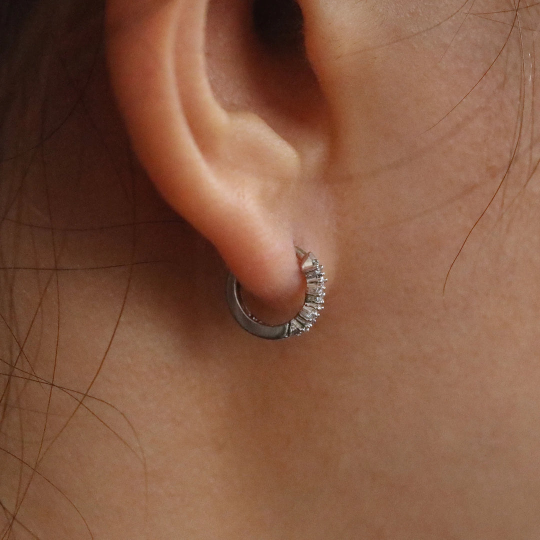 Diamond Cluster Huggie Hoop 10mm Earrings – 14K Gold Huggies, Single or Pair