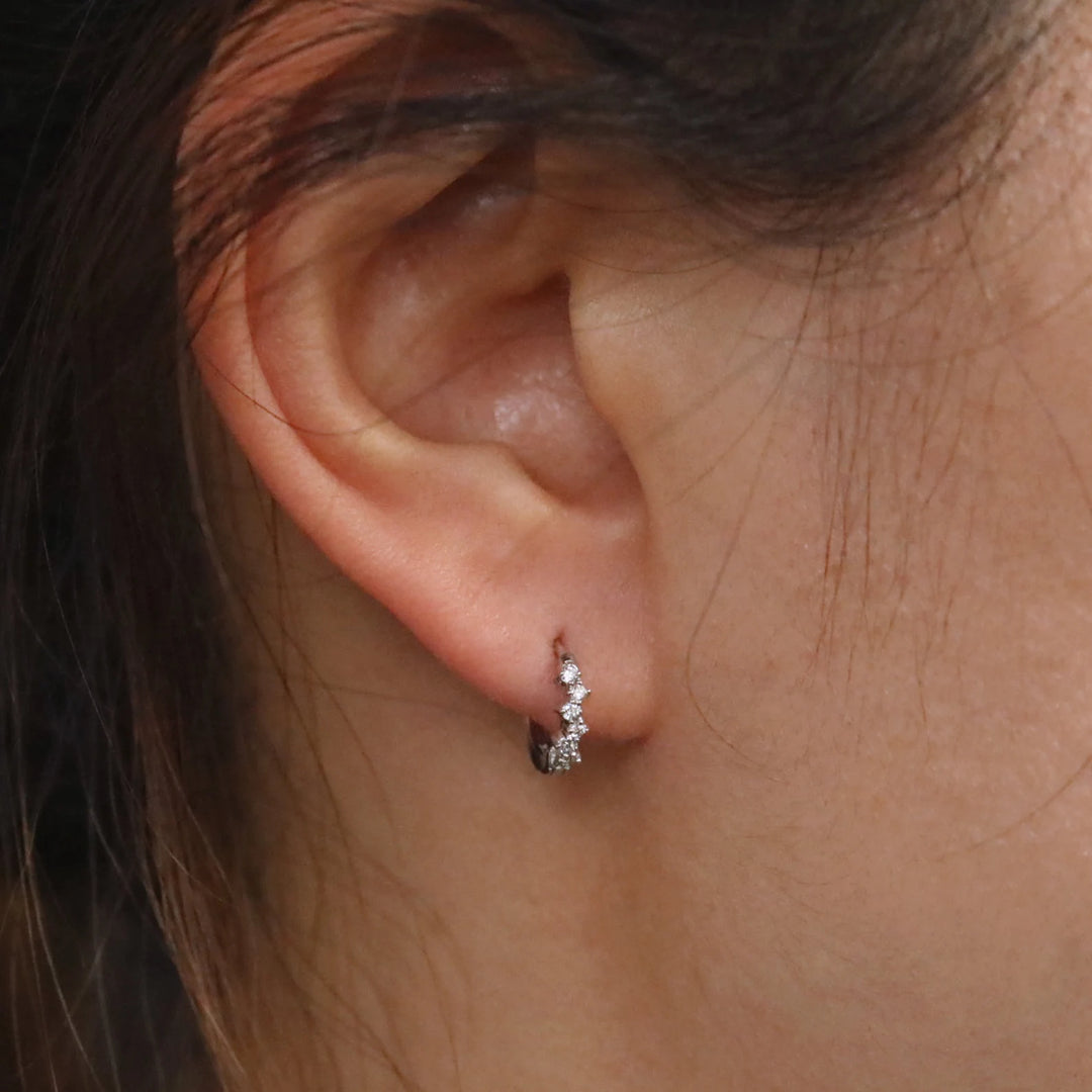 Diamond Cluster Huggie Hoop 10mm Earrings – 14K Gold Huggies, Single or Pair