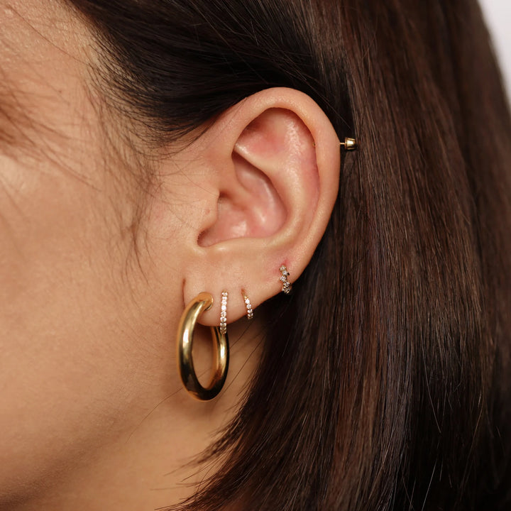 Diamond Cluster Huggie Hoop 9mm Earrings – 14K Gold Huggies, Single or Pair