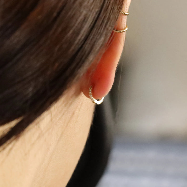 Full Eternity Lab Grown Diamond Huggie Hoop Earrings – 9mm, 14K Gold, Single or Pair