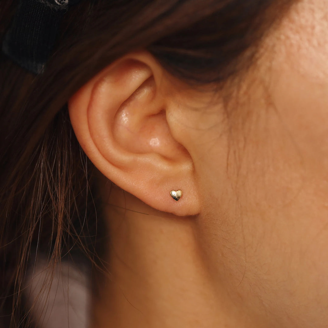 Heart Padlock Stud Earrings in 14K Solid Gold