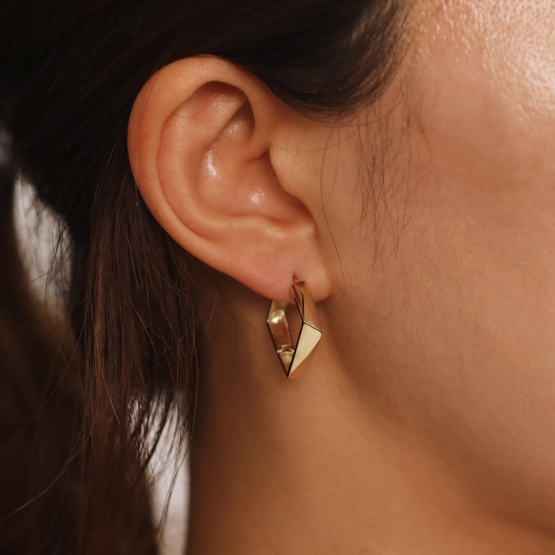 Thick Square Angled 14K Solid Gold Hoop Bold Geometric Earrings