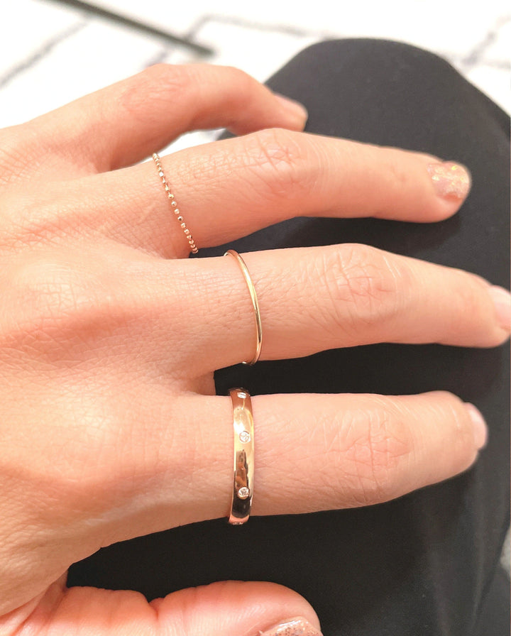 Flush Set 8 Stones Diamond Ring Wedding Band - Round Edge 3mm