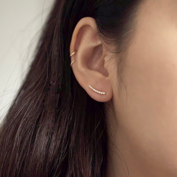 Diamond Climber Stud Earrings – 14K Gold Bar Climber Studs (Single or Pair)