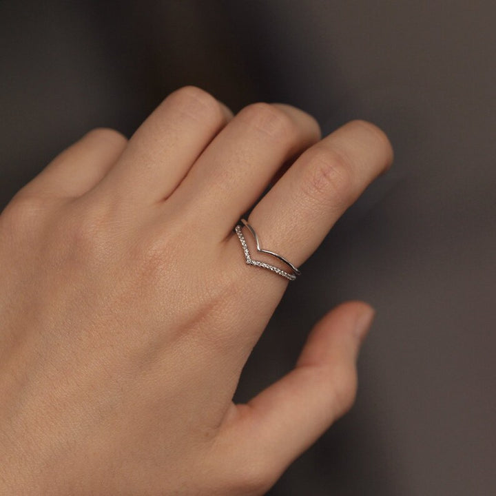 Chevron V Shape Diamond Ring – Double Chevron Wedding or Engagement Band