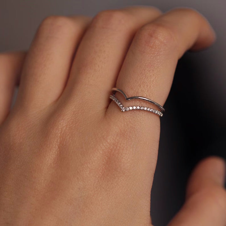 Chevron V Shape Diamond Ring – Double Chevron Wedding or Engagement Band
