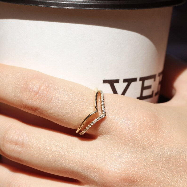 Chevron V Shape Diamond Ring – Double Chevron Wedding or Engagement Band