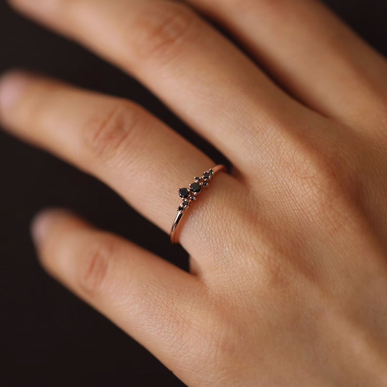 Black Diamond Cluster Ring in 14K Solid Gold