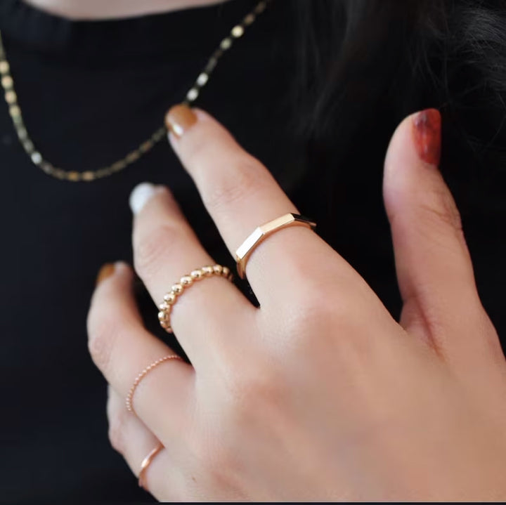 Beaded Stackable 14K Gold Ring (2mm Beads)