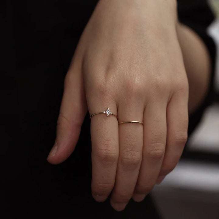 Marquise-Cut Diamond Ring -14K Gold Brilliant Cut Wedding Band