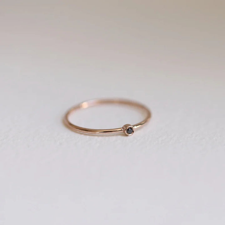Black Diamond Solitaire Band – Minimalist 14K Solid Gold Stacking Ring