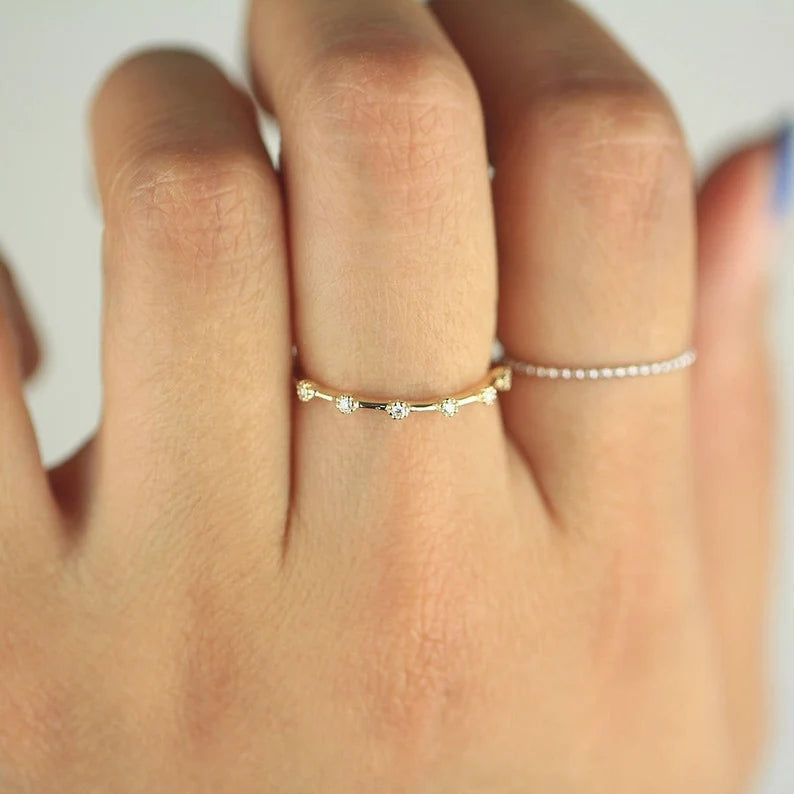 6 Stones Diamond 14K Solid Gold Wedding Band – Elegant Wedding & Engagement Ring