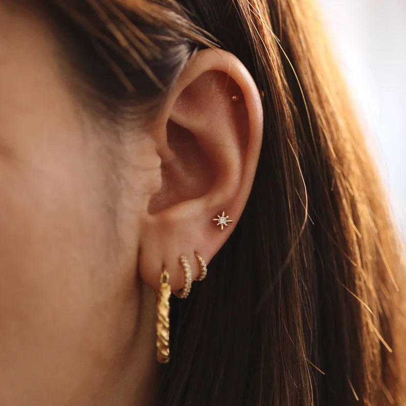 Diamond Polaris Star Stud Earrings – Tiny 14K Gold Star Diamond Studs (Single or Pair)