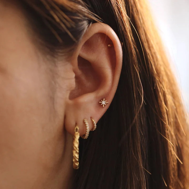 Diamond Polaris Star Stud Earrings – Tiny 14K Gold Star Diamond Studs (Single or Pair)