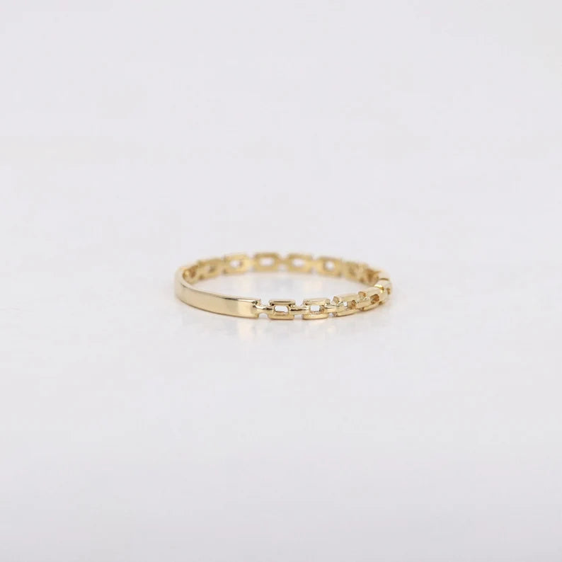 Link Chain Ring – 14K Solid Gold Statement Band for Layering
