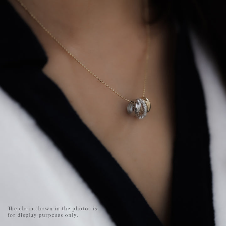 Mixed Gold Diamond Triple Ring Pendant Necklace