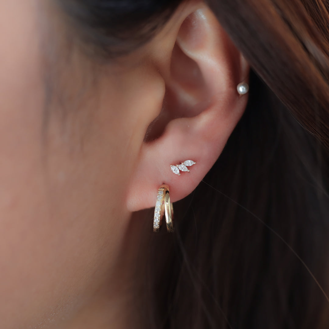 Leaf Wing Shape 3 Marquise Cut Lab Diamonds 14K Solid Gold Earrings Studs - Small (Single or Pair) - Small
