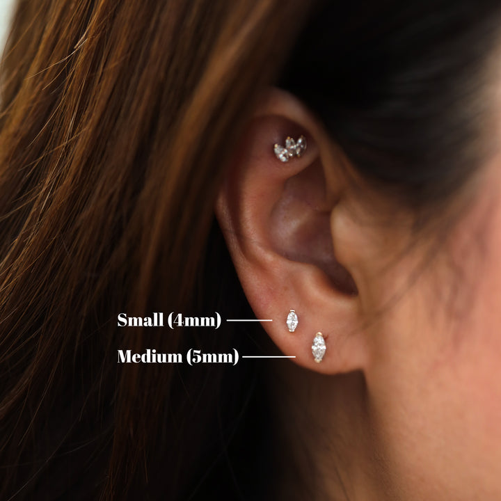 Petite Marquise Muse Stud Earrings – Delicate 14K Gold - 5mm