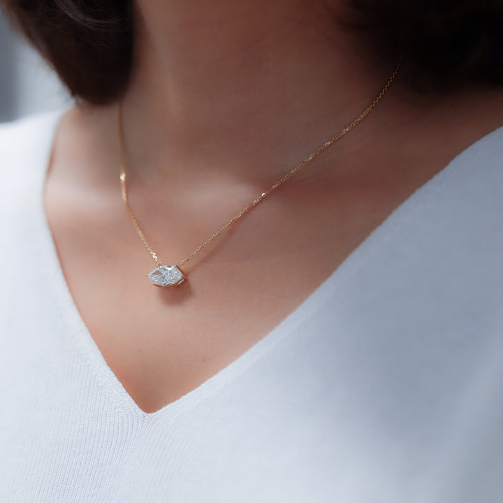 Lab Grown Marquise Cut Diamond Solitaire Necklace on 14K Solid Gold Chain (1 ct. - 3 ct.)