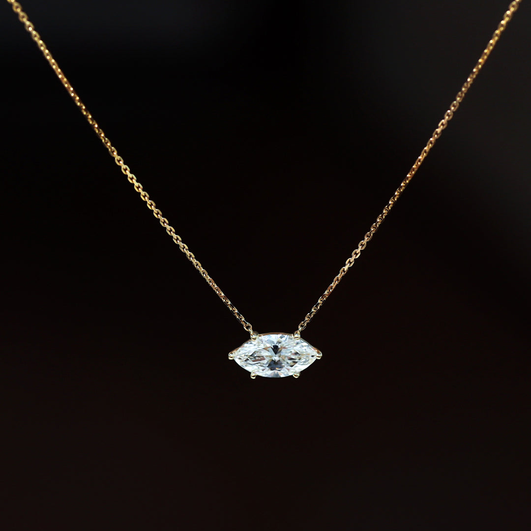Lab Grown Marquise Cut Diamond Solitaire Necklace on 14K Solid Gold Chain (1 ct. - 3 ct.)