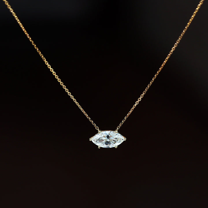 Lab Grown Marquise Cut Diamond Solitaire Necklace on 14K Solid Gold Chain (1 ct. - 3 ct.)