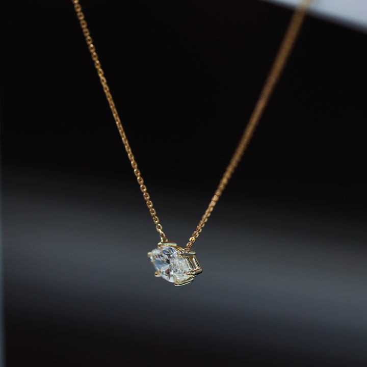 Lab Grown Marquise Cut Diamond Solitaire Necklace on 14K Solid Gold Chain (1 ct. - 3 ct.)