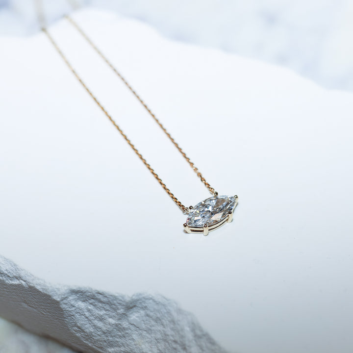 Lab Grown Marquise Cut Diamond Solitaire Necklace on 14K Solid Gold Chain (1 ct. - 3 ct.)