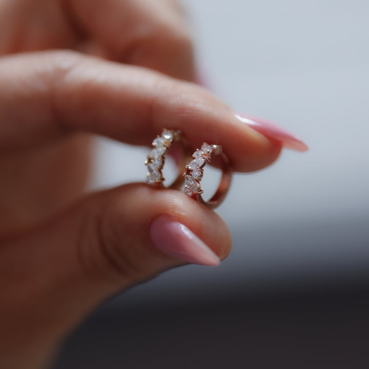 Marquise & Round Lab Diamond Huggie Hoop Earrings in 14K Gold