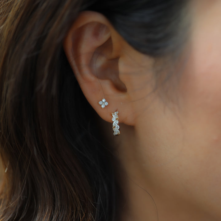 Marquise & Round Lab Diamond Huggie Hoop Earrings in 14K Gold