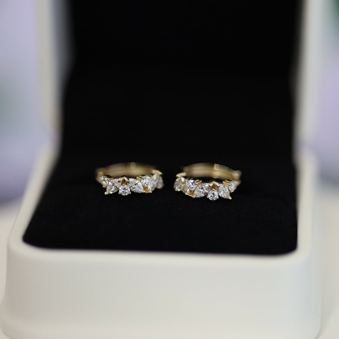 Marquise & Round Lab Diamond Huggie Hoop Earrings in 14K Gold