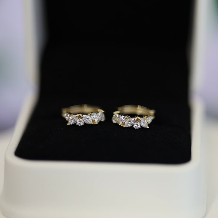 Marquise & Round Lab Diamond Huggie Hoop Earrings in 14K Gold