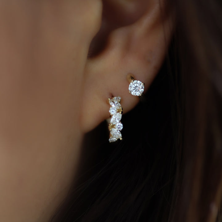 Marquise & Round Lab Diamond Huggie Hoop Earrings in 14K Gold