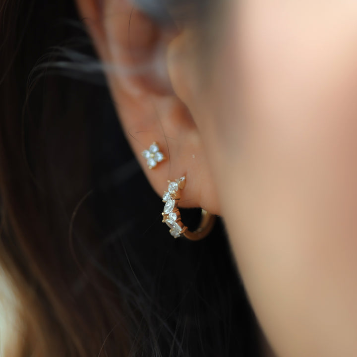 Marquise & Round Lab Diamond Huggie Hoop Earrings in 14K Gold