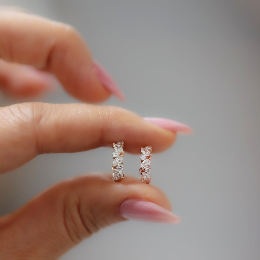 Marquise & Round Lab Diamond Huggie Hoop Earrings in 14K Gold