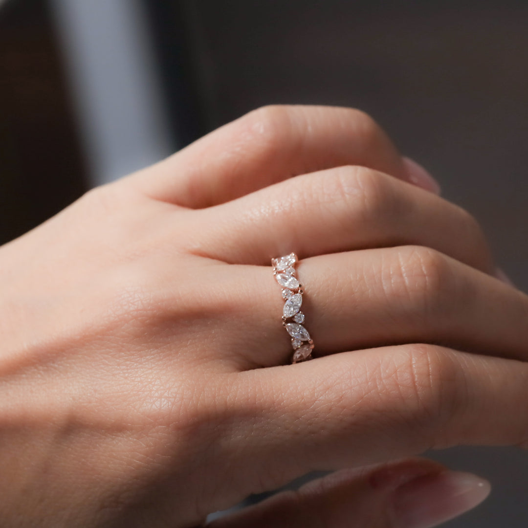 Marquise & Round Diamond Full Eternity Engagement Ring Wedding Band- 2 ct.tw. - Large - 14K Solid Gold