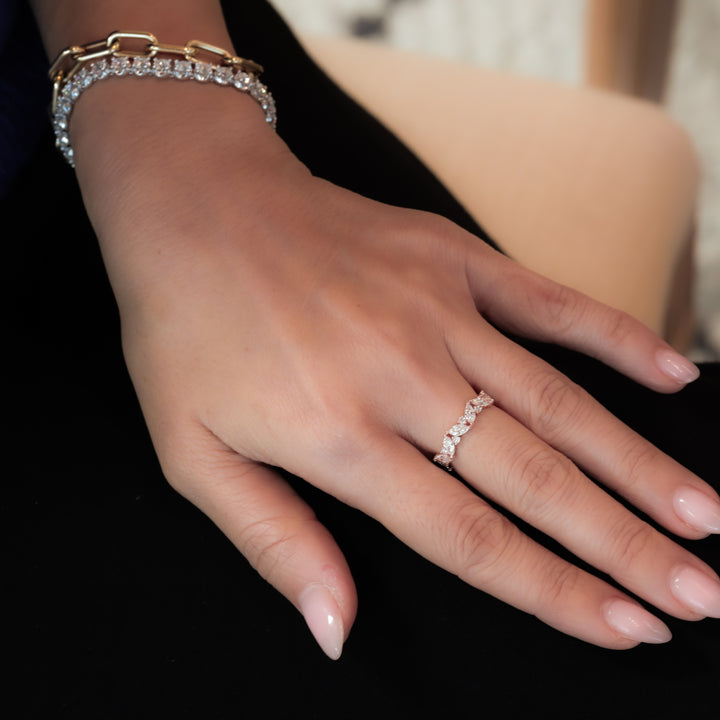 Marquise & Round Diamond Full Eternity Engagement Ring Wedding Band- 2 ct.tw. - Large - 14K Solid Gold