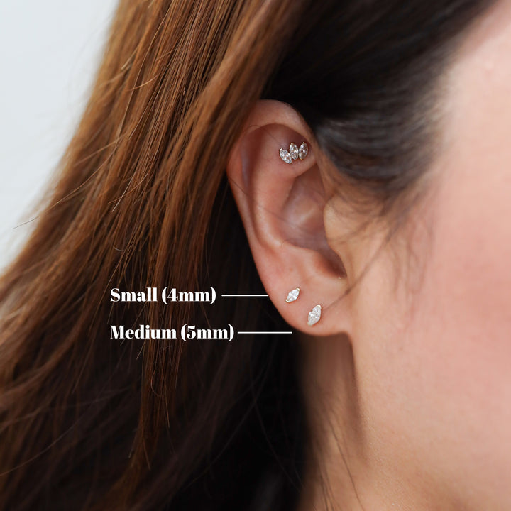Petite Marquise Muse Stud Earrings – Delicate 14K Gold - 5mm